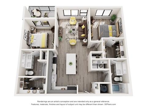Floor plan for 2 beds, 2 baths, 1128 sqft